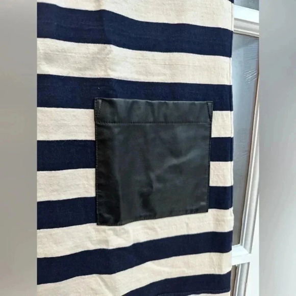 J. Crew Navy & Cream Stripe Faux Leather Pockets Dress Short Sleeve Size XXS - Picture 8 of 10
